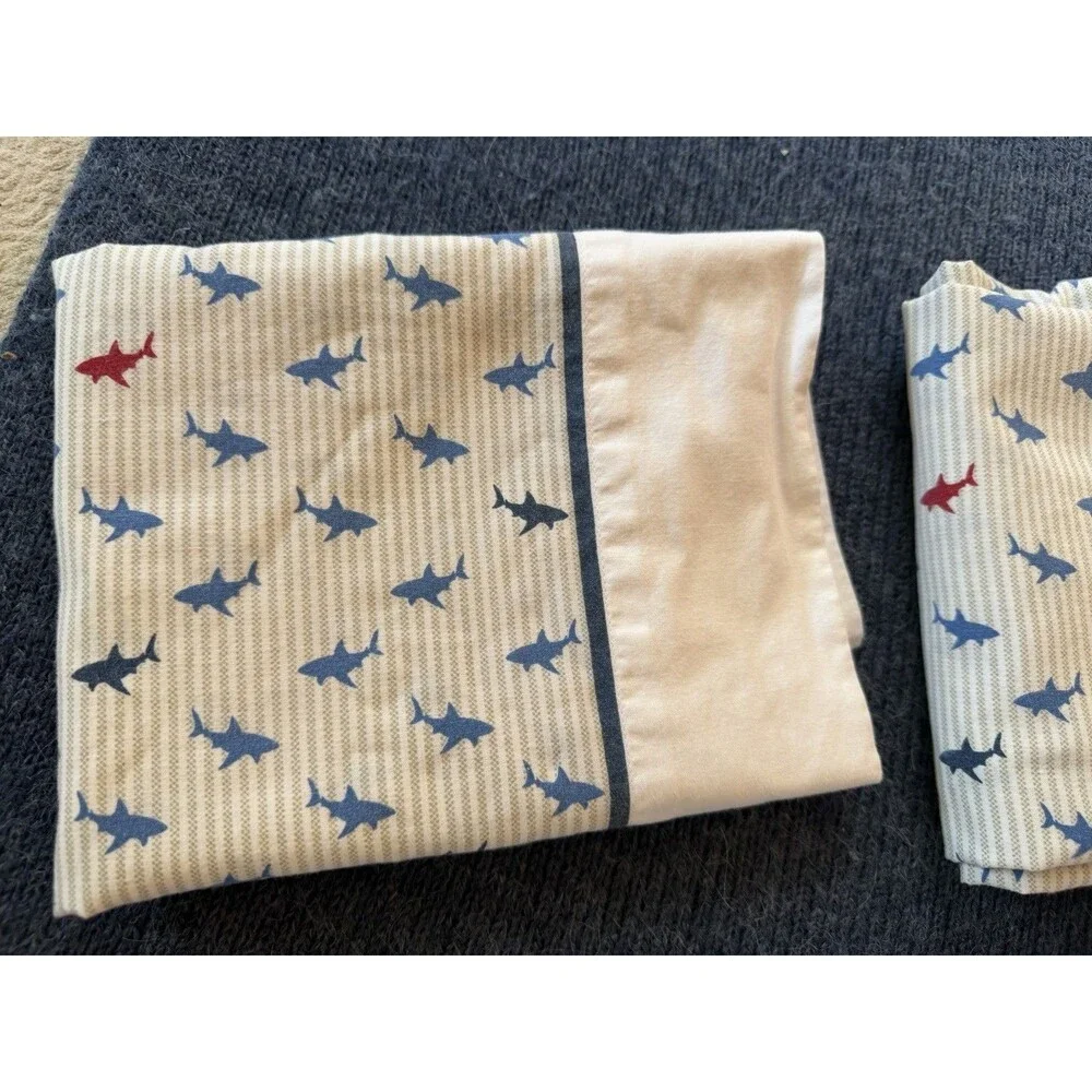 TOMMY HILFIGER SHARK ATTACK SHARKS BLUE RED Full Set Flat/Fitted 2 Pillowcases